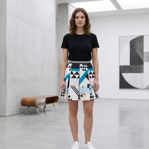 Peacebird Street Mini Skirt Womens L Geometric Abstract Pleated A-Line Side Zip